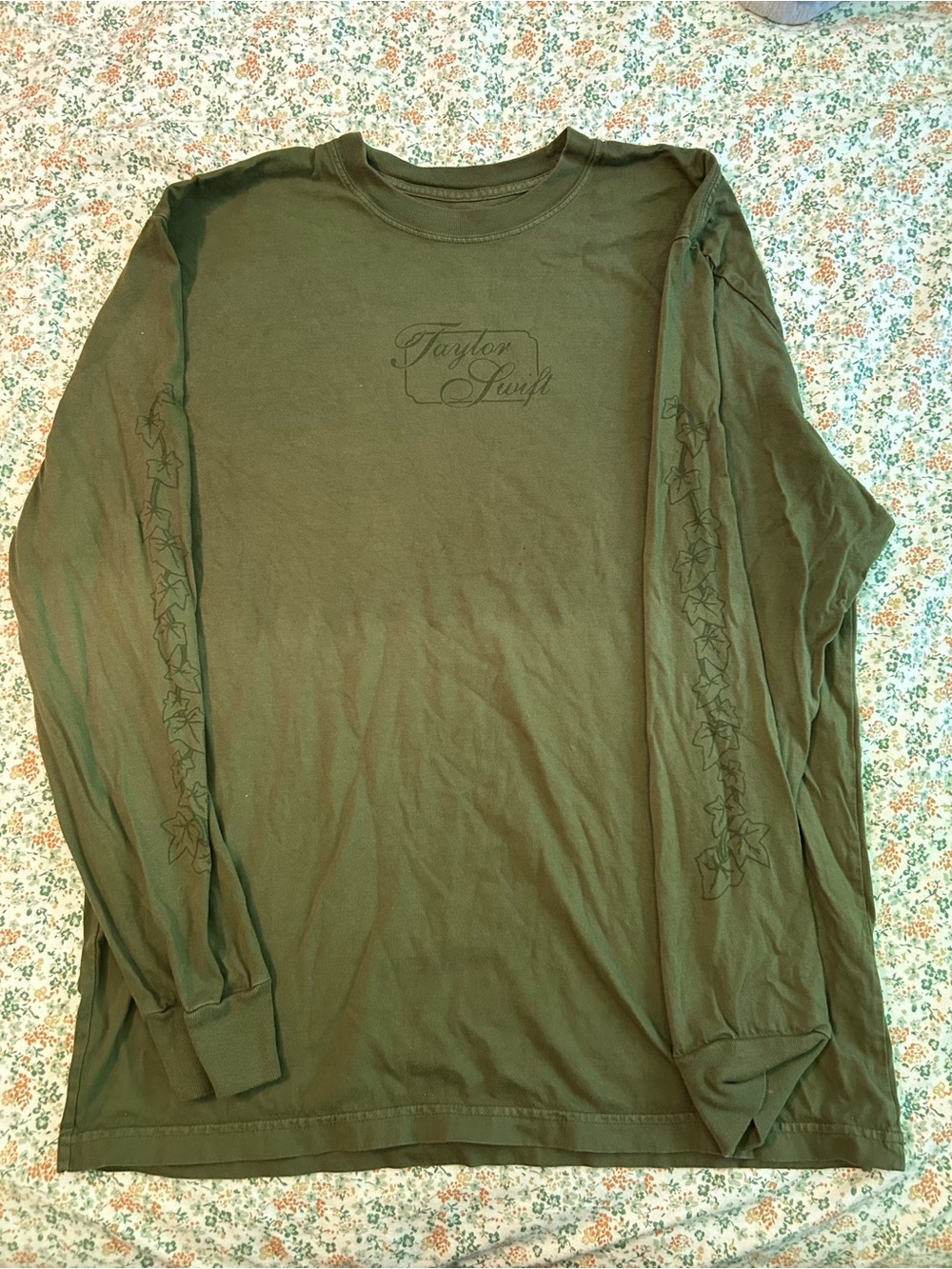 Taylor Swift Olive Green Long Sleeve Tee with Vine Sleeve Graphics